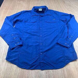 Columbia Omni Shade Button Up Shirt Mens XL Blue Fishing Hiking Nylon
